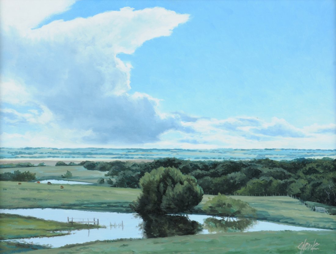 GREG GLOWKA (American/Texas b. 1957) A PAINTING,: GREG GLOWKA (American/Texas b. 1957) A PAINTING, "Gathering Storm," oil on board, signed L/R. 9" x 12" Framed. Purchased from NanEtte Richardson Fine Art, San Antonio, TX, 1996.