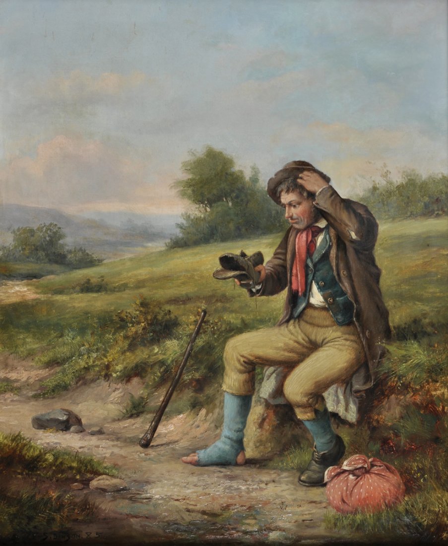 SEPTIMUS DAWSON (British 19th Century) A PAINTING, "By: SEPTIMUS DAWSON (British 19th Century) A PAINTING, "By the Side of the Road," oil on canvas, signed and dated L/L. 27" x 22". Framed.