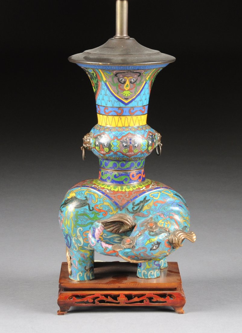 A CHINESE POLYCHROME ENAMELED CLOISONNÉ ELEPHANT VASE,