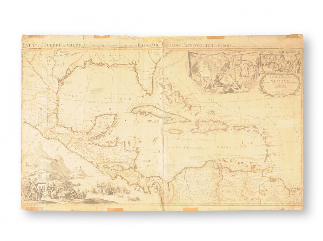 A MAP, "ARCHIPELAGUE DU MEXIQUE OU SONT LES ISLES DE: A MAP, "ARCHIPELAGUE DU MEXIQUE OU SONT LES ISLES DE CUBA, ESPAGNOLE, IAMAÏQUE, &C," CÓVENS, JEAN, AMSTERDAM [1757?]. Caribbean area and New Spain. Includes insets of Vera Cruz, Havana, "Baye de Por
