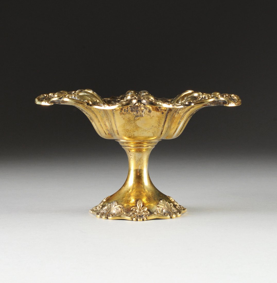 A REED & BARTON SILVER GILT STERLING COMPOTE, FRANCIS I: A REED & BARTON SILVER GILT STERLING COMPOTE, FRANCIS I PATTERN, 20TH CENTURY, of traditional form and decoration, reversing to underside with stamped small "B" above "REED & BARTON STERLING X568 FRAN