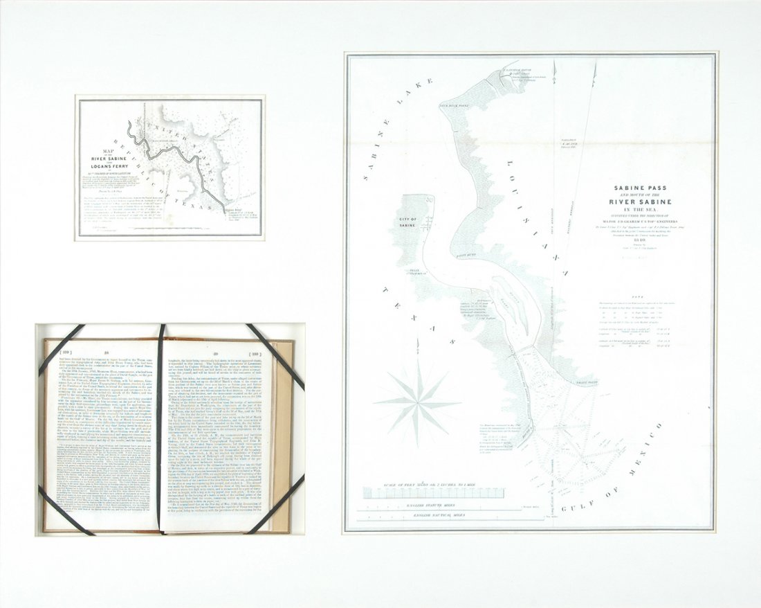 A MAP, "RIVER SABINE FROM ITS MOUTH ON THE GULF OF: A MAP, "RIVER SABINE FROM ITS MOUTH ON THE GULF OF MEXICO IN THE SEA TO LOGAN'S FERRY," U.S. GOVERNMENT, 1842, among the most important government maps during the period of Texas independence. It was 