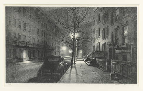 STOW WENGENROTH (American 1906-1978) A LITHOGRAPH,: STOW WENGENROTH (American 1906-1978) A LITHOGRAPH, "Quiet Hour," lithograph on paper, signed L/R and numbered Ed/60 L/L. 8 3/4" x 15" Framed. Provenance: Kennedy Galleries, NY label on verso.