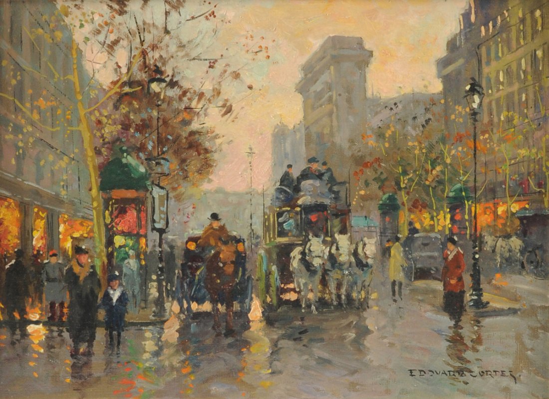 EDOUARD CORTES (French 1882-1969) A PAINTING, "Porte: EDOUARD CORTES (French 1882-1969) A PAINTING, "Porte St.Denis," oil on canvas, signed L/R. 13" x 18" Framed.Purchased from A.P. Kovari Gallery, New York in 1950.