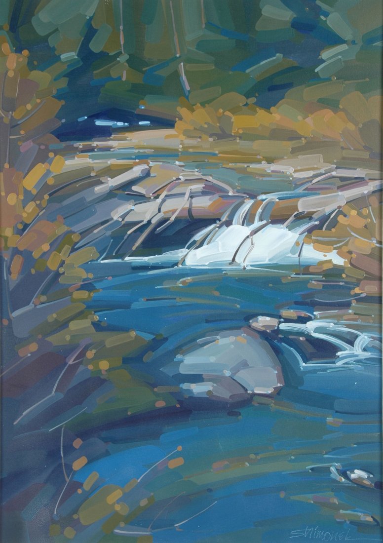 ARTURO ANTONIO CHAVEZ (American b. 1949) A PAINTING,: ARTURO ANTONIO CHAVEZ (American b. 1949) A PAINTING, "Quartz Creek Blues," oil on canvas, signed L/R. 24 1/4" x 34 1/4" Framed.