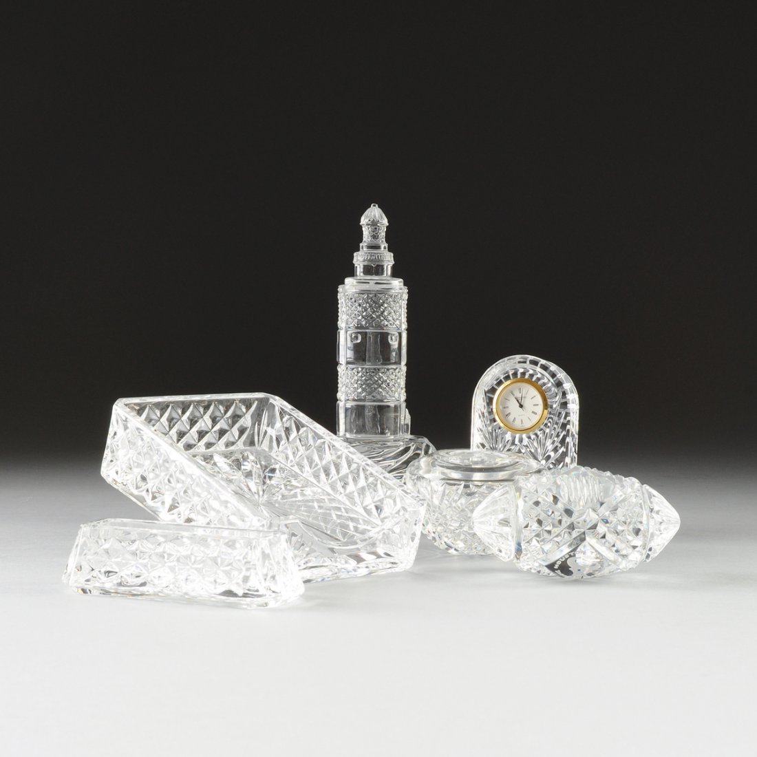A GROUP OF SIX WATERFORD CUT CRYSTAL DESK ACCESSORIES,