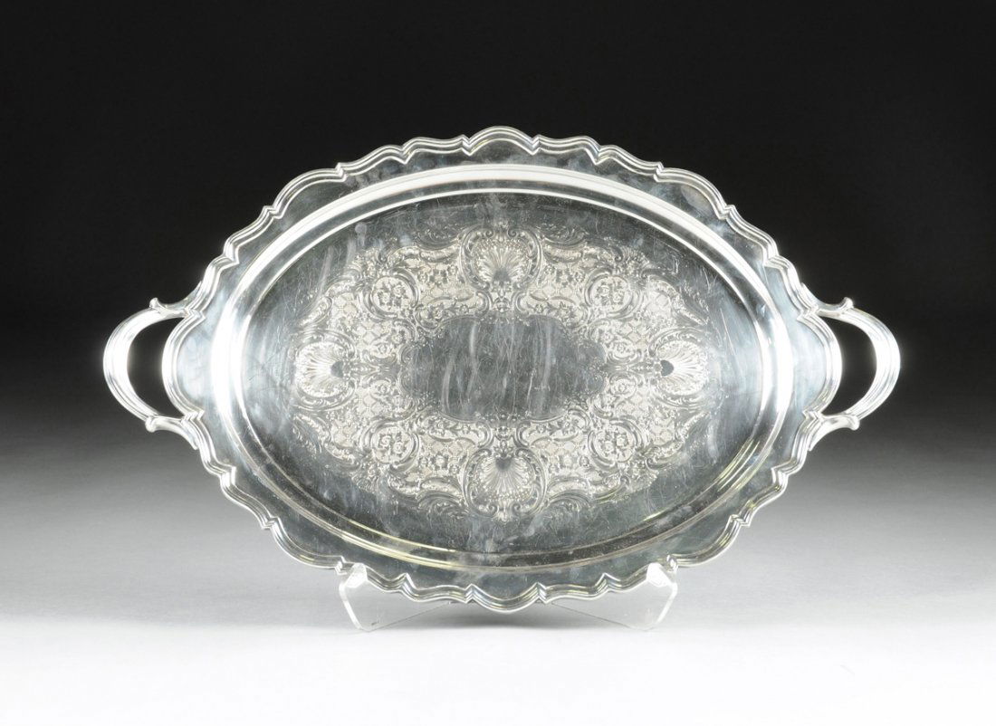 A REED & BARTON SILVER PLATED SERVING TRAY, PROVINCIAL