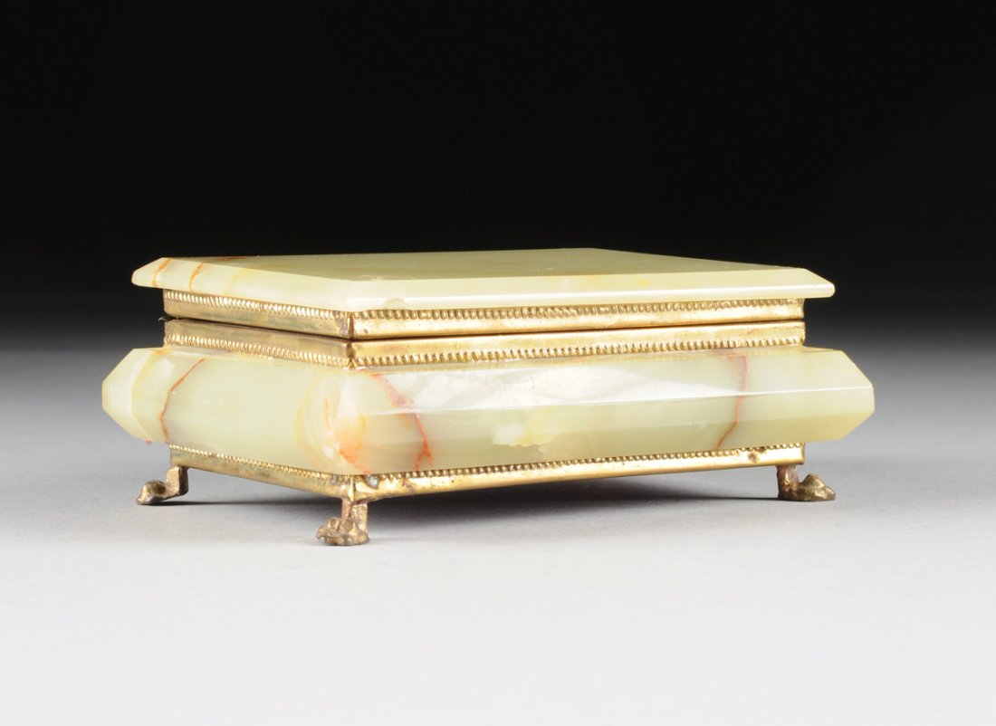 A CONTINENTAL GILT METAL MOUNTED GREEN ONYX JEWELRY BOX (1 of 4)