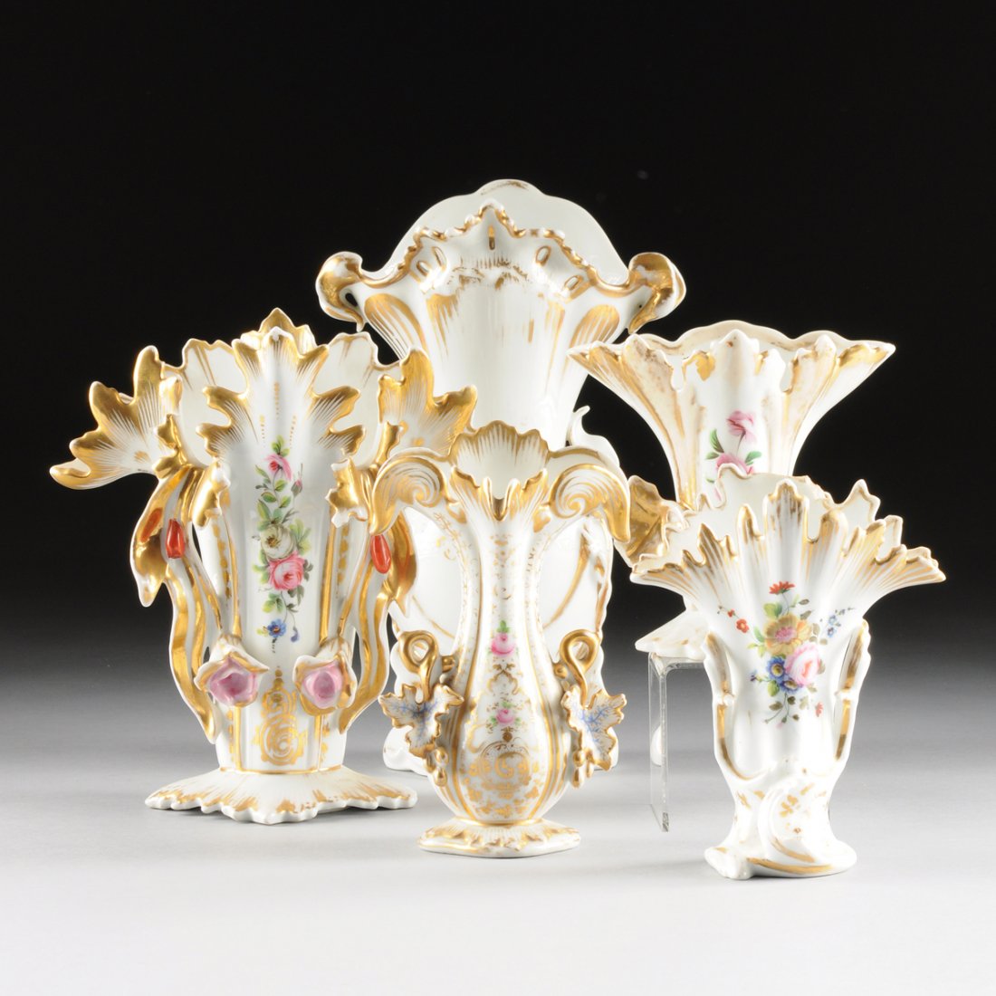 A GROUP OF FIVE OLD PARIS PORCELAIN STYLE VASES, LATE 1 (1 of 10)