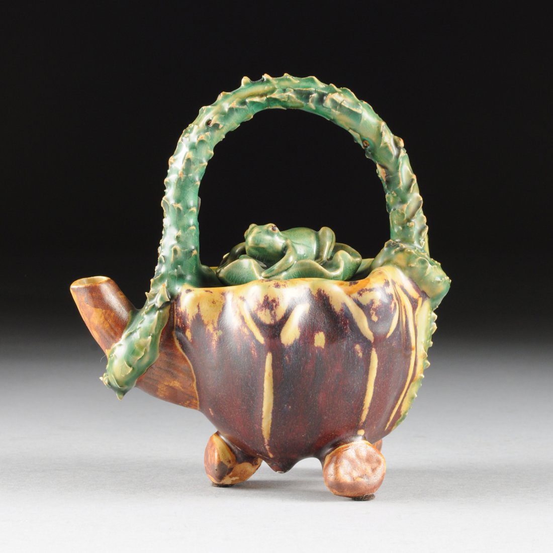 A CACTUS BLOOM AND FROG FORM POLYCHROME ENAMELED CERAMI (1 of 10)