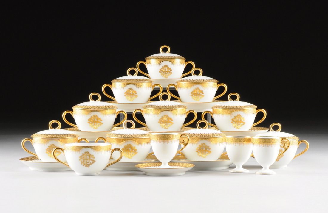 AN ASSEMBLED TWENTY PIECE LIMOGES GOLD ENCRUSTED WHITE  (1 of 8)