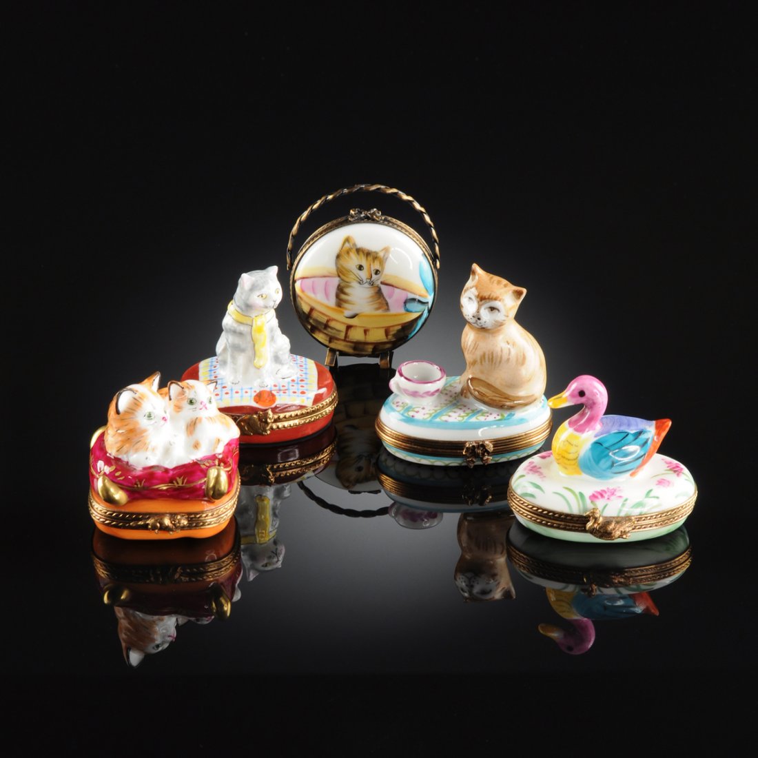A GROUP OF FIVE LIMOGES POLYCHROME ENAMELED PORCELAIN K (1 of 10)