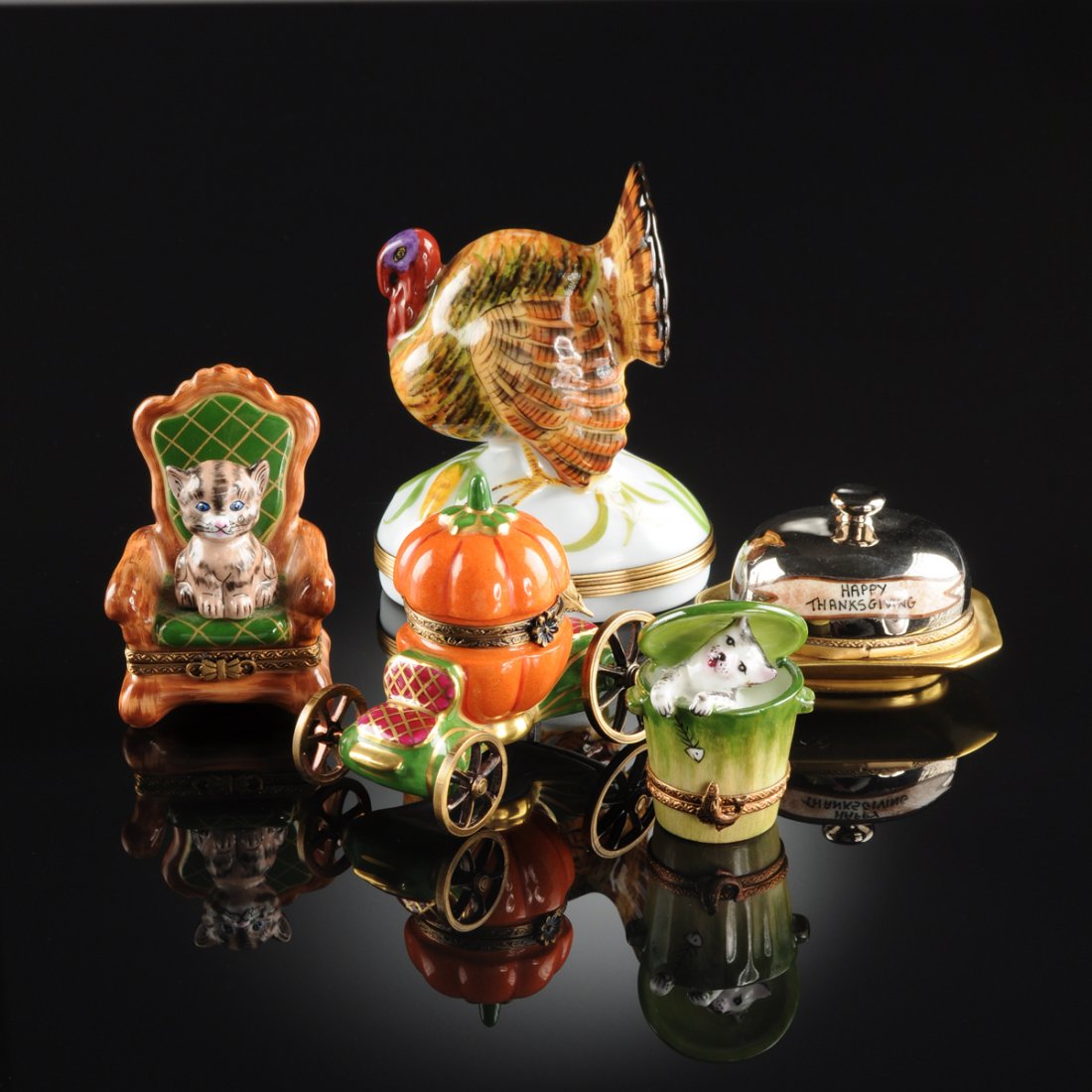 A GROUP OF FIVE LIMOGES HAND PAINTED PORCELAIN PILL BOX (1 of 10)