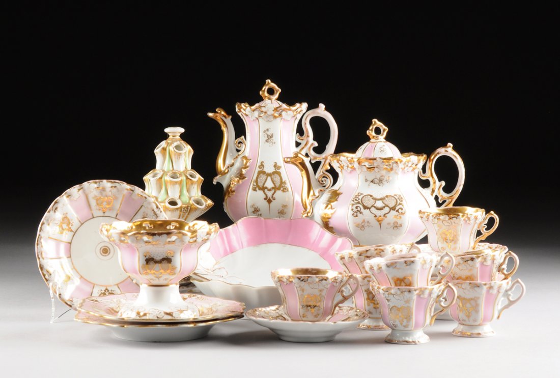 A NINETEEN PIECE GERMAN PARCEL GILT PINK GROUND TEA/COF (1 of 10)