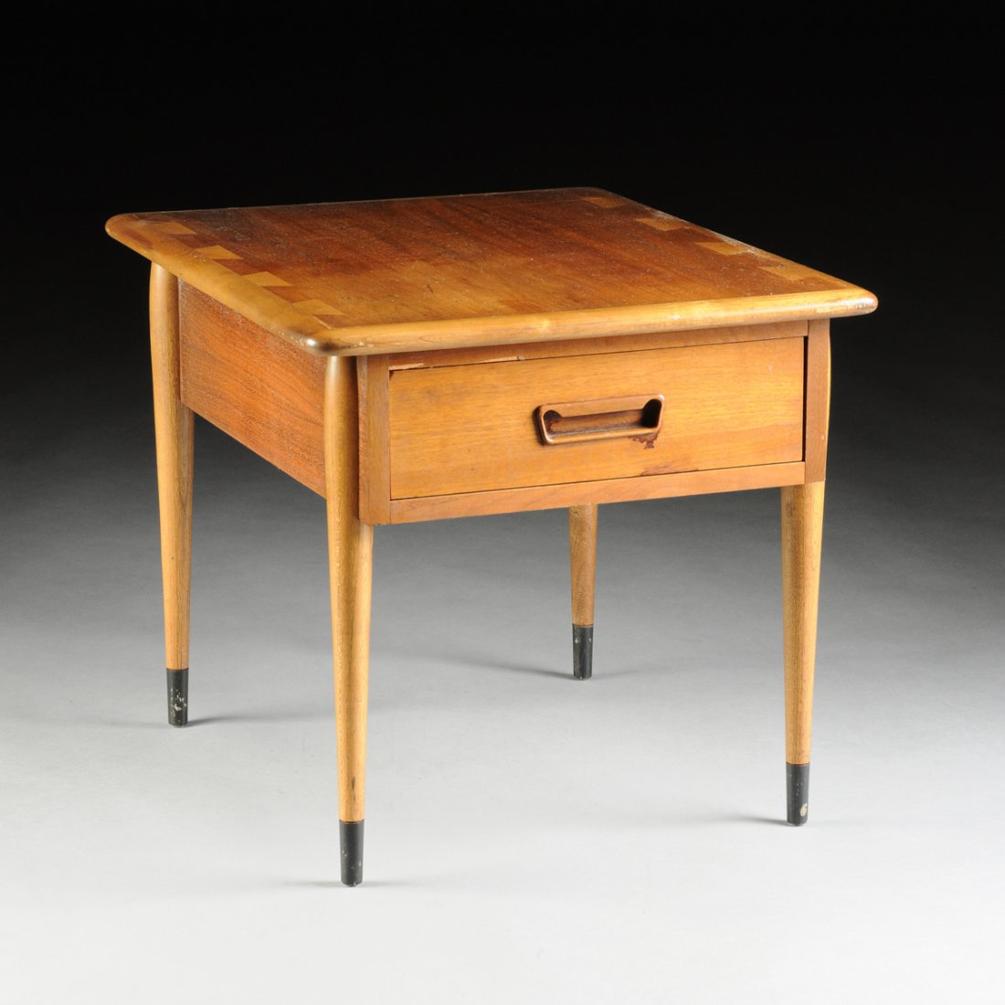 ANDRE BUS (American 20th Century) A WALNUT AND OAK END : ANDRE BUS (American 20th Century) A WALNUT AND OAK END TABLE, "ACCLAIM" MODEL 900-92, FOR LANE, ALTA VISTA, VIRGINIA, DESIGNED 1959, PRODUCED CIRCA 1960, of rectangular form with one drawer constructe