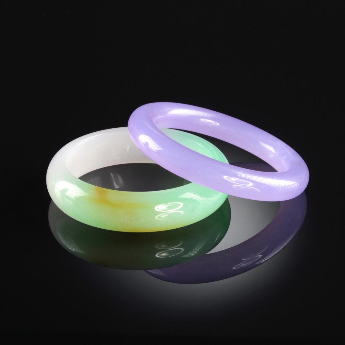 TWO CHINESE CARVED JADE BANGLE BRACELETS, MODERN, (1 of 3)