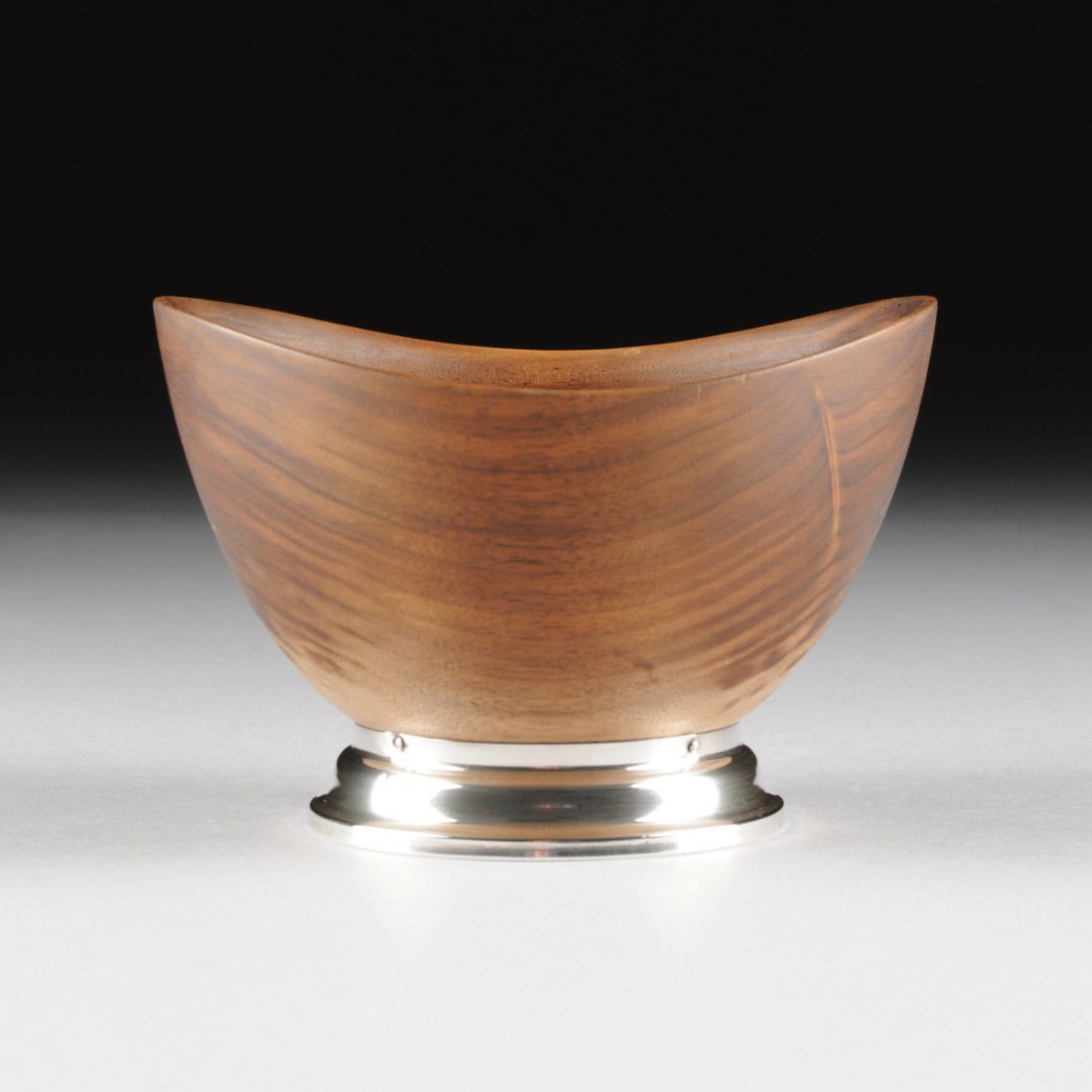 A HELEN WARREN (AMERICAN) BLACK WALNUT BOWL WITH STERLI (1 of 4)