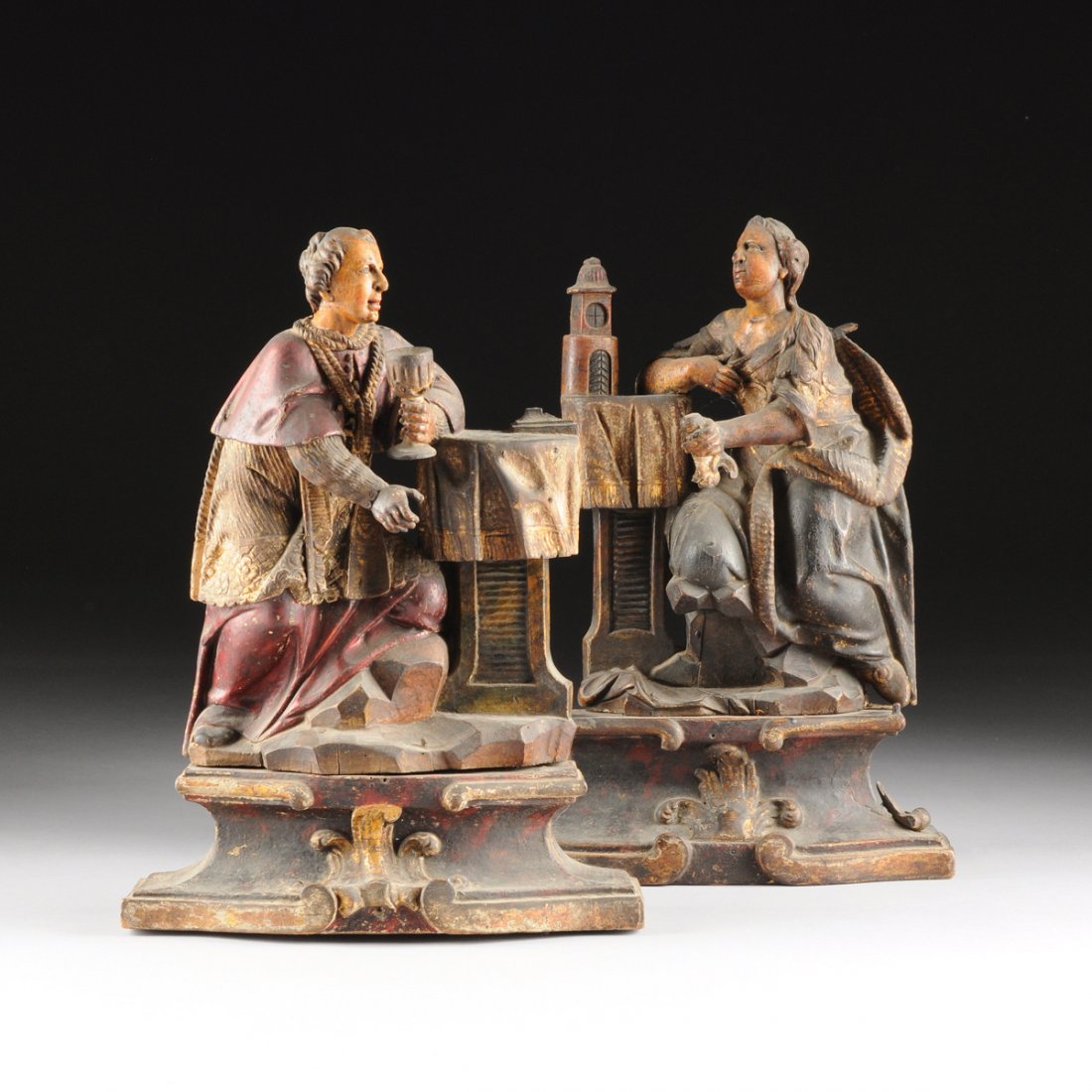 A PAIR OF FLEMISH BAROQUE POLYCHROME PAINTED AND PARCEL (1 of 10)