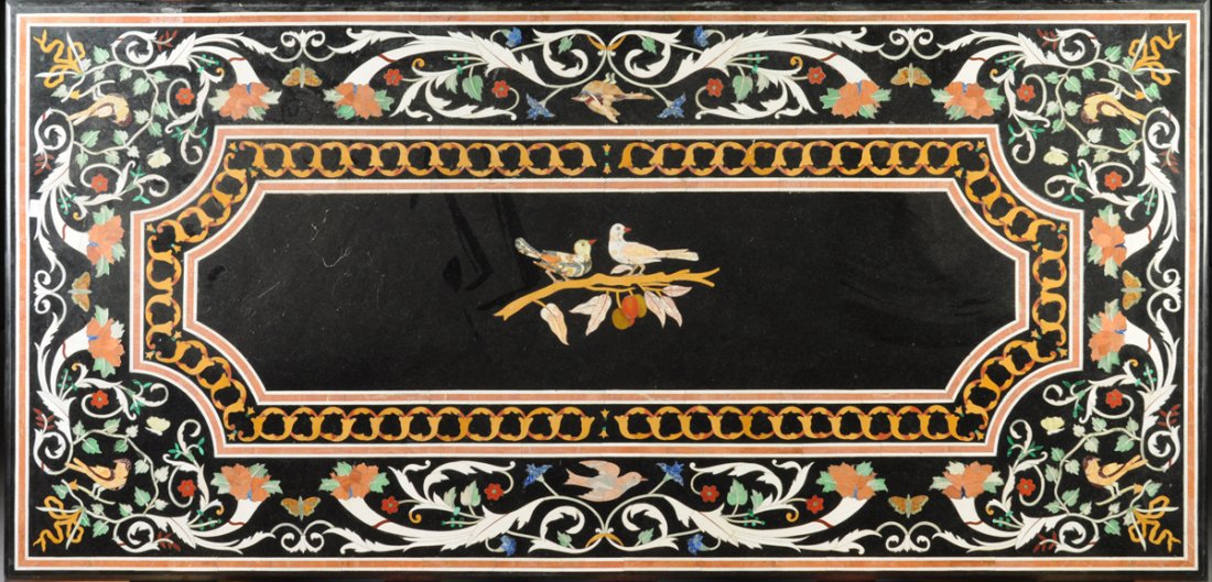A LARGE RENAISSANCE STYLE PIETRA DURA INLAID BLACK MARB (1 of 7)