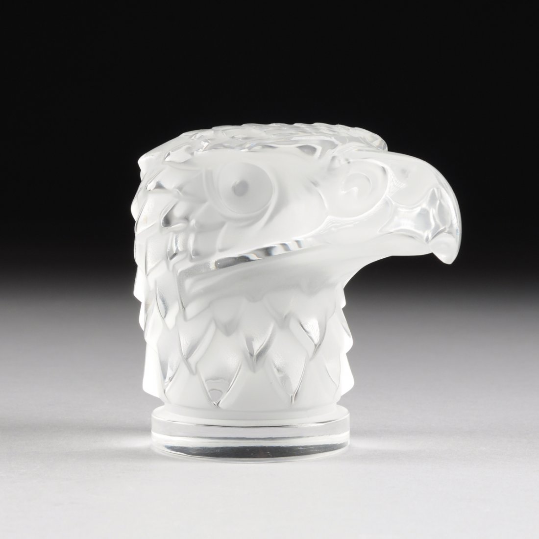 A LALIQUE FROSTED AND CLEAR GLASS EAGLE HEAD CAR RADIAT (1 of 4)