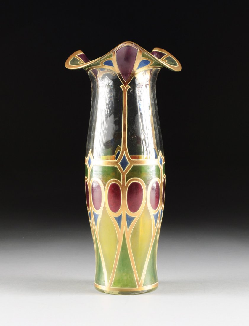A BOHEMIAN SECESSIONIST STYLE PARTIAL GILT ENAMELED GLA (1 of 7)