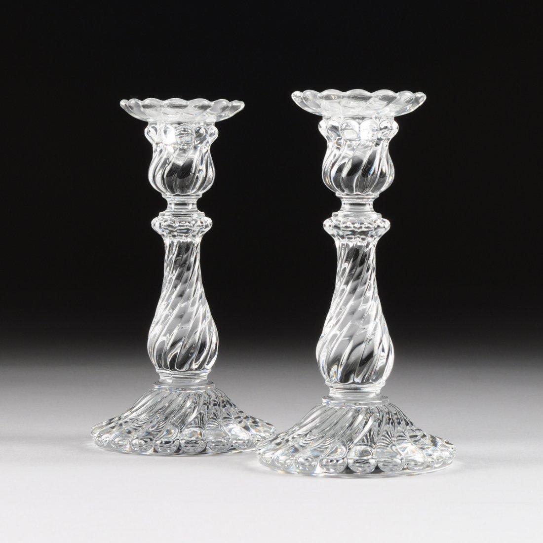 A PAIR OF BACCARAT MOLDED CLEAR CRYSTAL CANDLESTICKS, B (1 of 6)