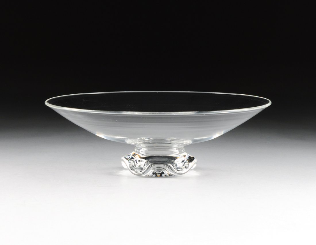 A STEUBEN CRYSTAL BOWL WITH TOOLED BASE, PATTERN NUMBER (1 of 3)