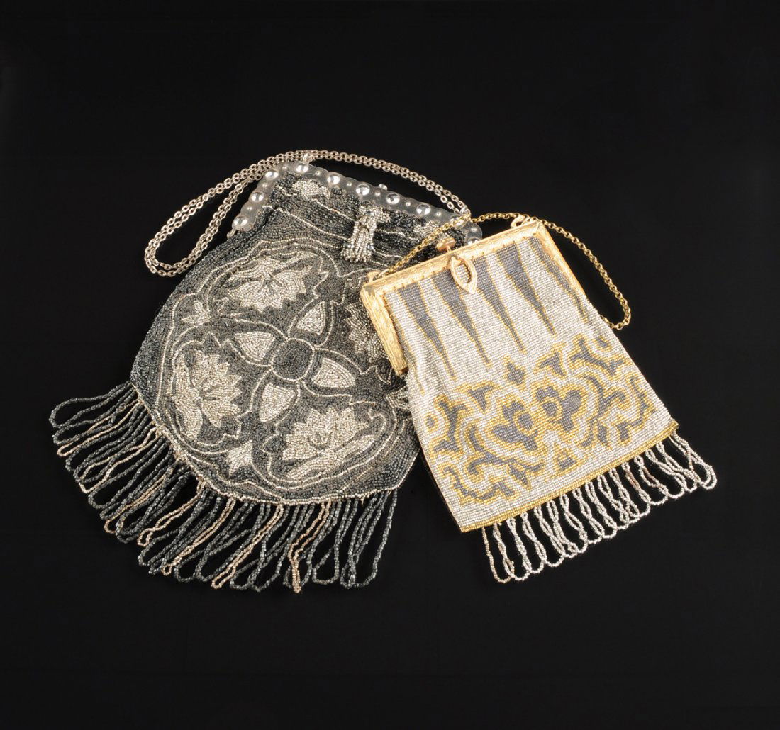 TWO LATE VICTORIAN POLISHED CUT STEEL BEADED SAC A MAIN (1 of 10)