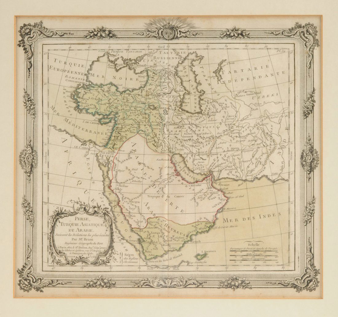 A FRAMED MAP, PERSE TURQUIE, ASIATIQ ET ARABIE, 1766, (1 of 8)