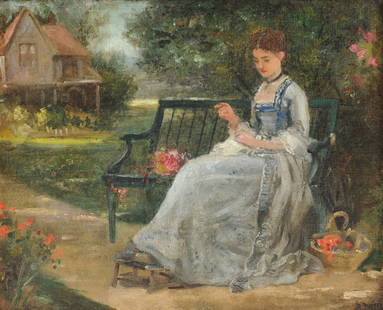 PERCIVAL DE LUCE A.N.A. (American 1847-1914) A: PERCIVAL DE LUCE A.N.A. (American 1847-1914) A PAINTING, "Outdoor Pastimes," oil on canvas, signed L/R. 9 1/2" x 12 1/8"