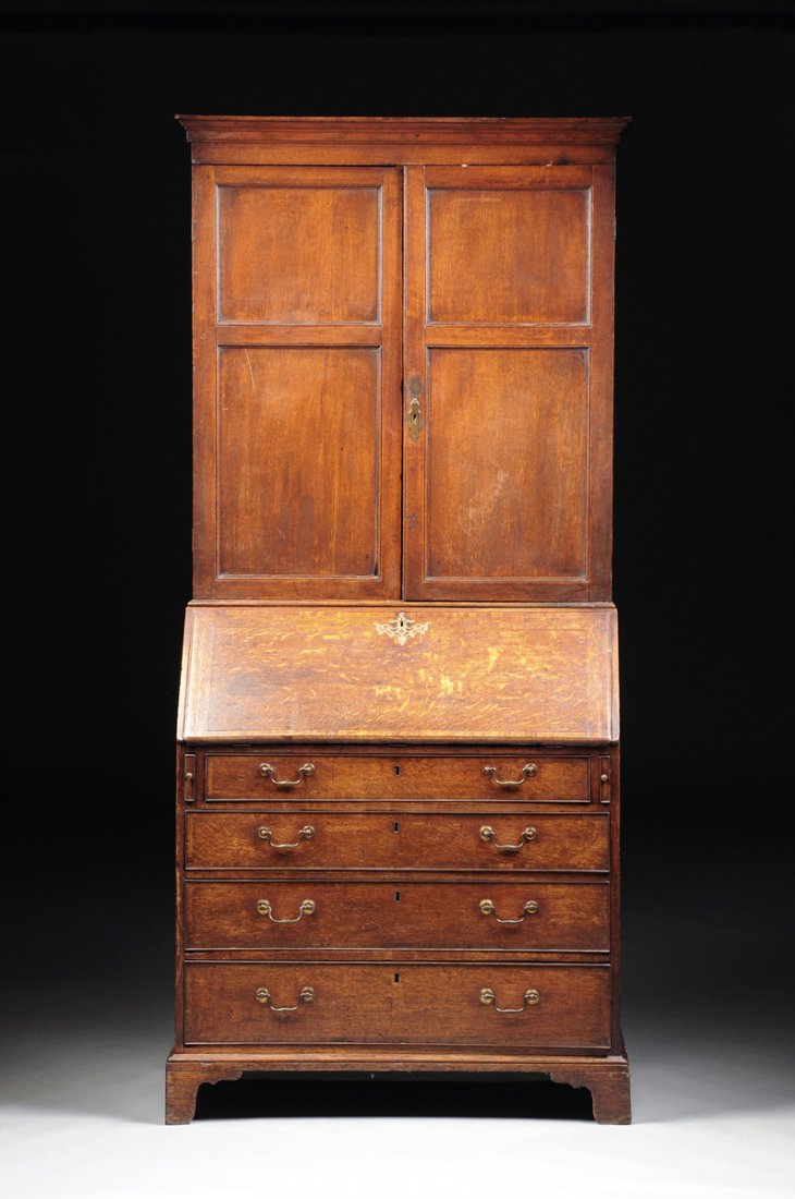 A GEORGIAN CARVED MAHOGANY SLANT FRONT SECRETARY (1 of 10)