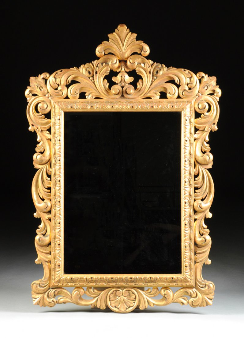 A ROCOCO STYLE PARCEL GILT CARVED WOOD MIRROR, 20TH (1 of 6)