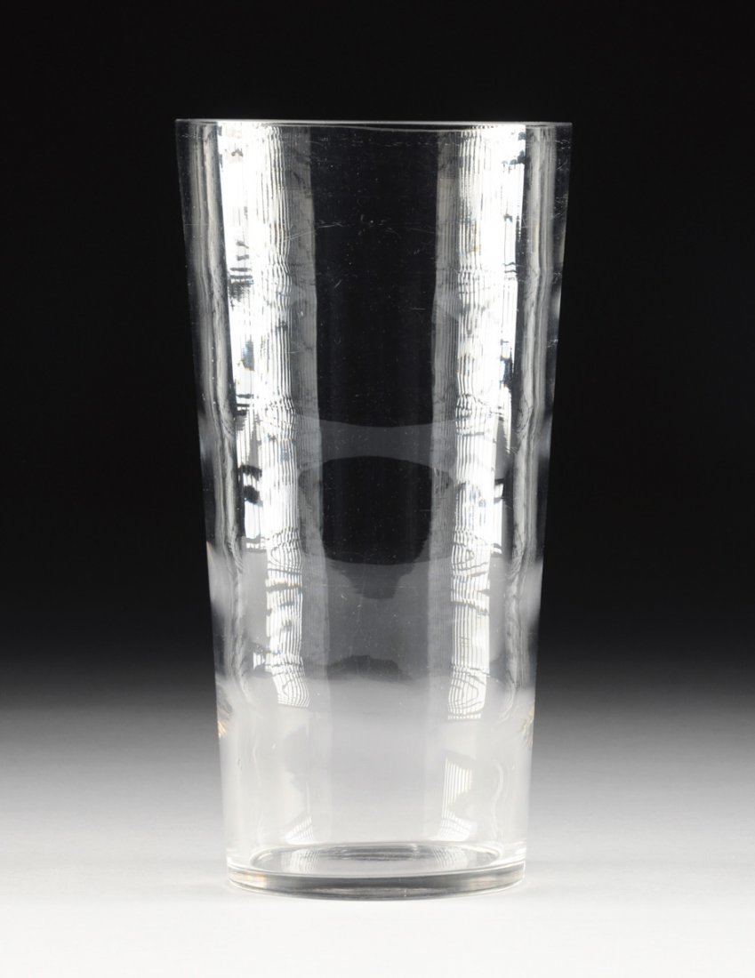 A TALL OPTIC GLASS VASE, POSSIBLY WHITEFRIARS, FLINT (1 of 4)