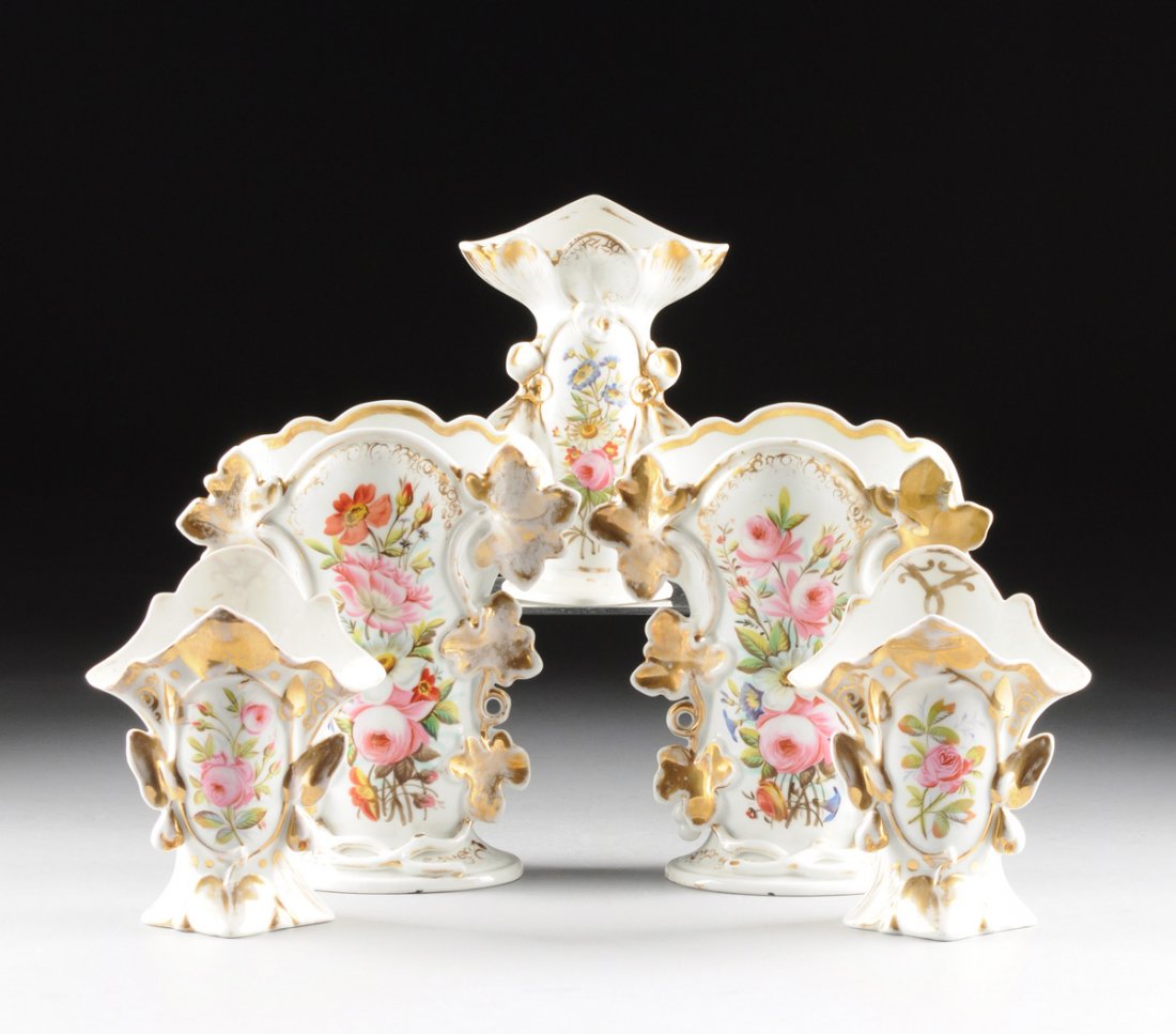 A GROUP OF FIVE OLD PARIS PARCEL GILT AND POLYCHROME (1 of 10)