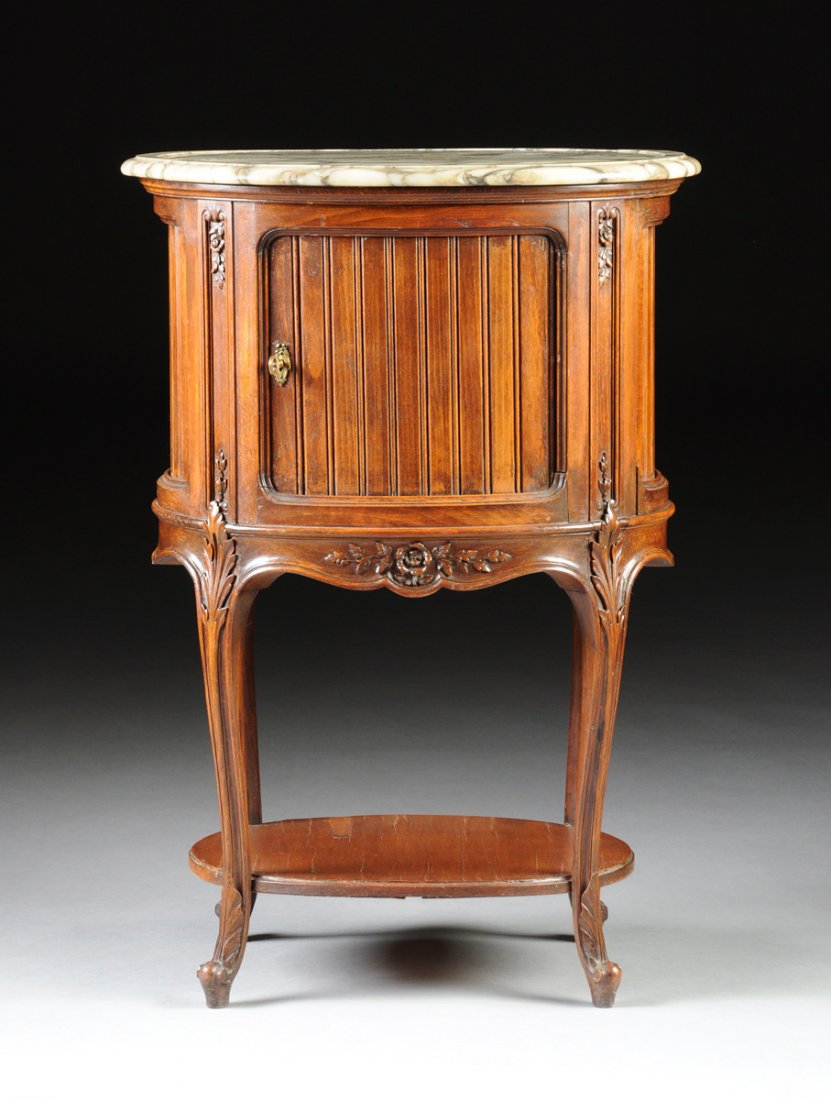 A LOUIS XV/XVI REVIVAL MARBLE TOPPED MAHOGANY TAMBOUR (1 of 8)