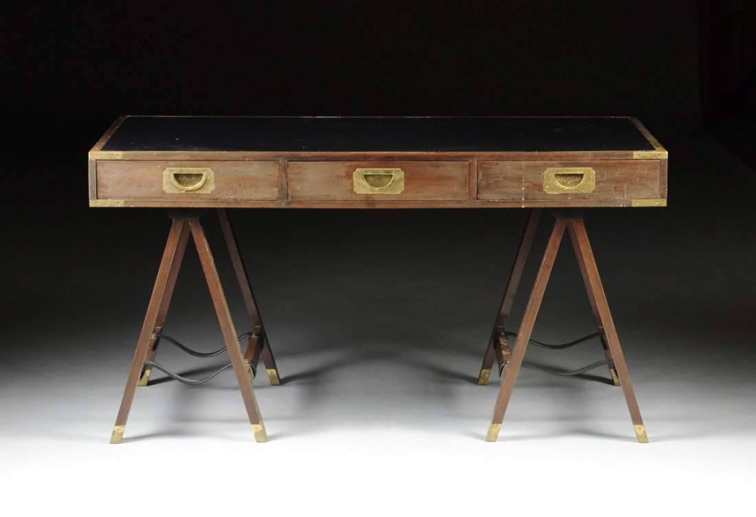 A CONTINENTAL BRASS-MOUNTED WALNUT CAMPAIGN DESK, MID (1 of 2)