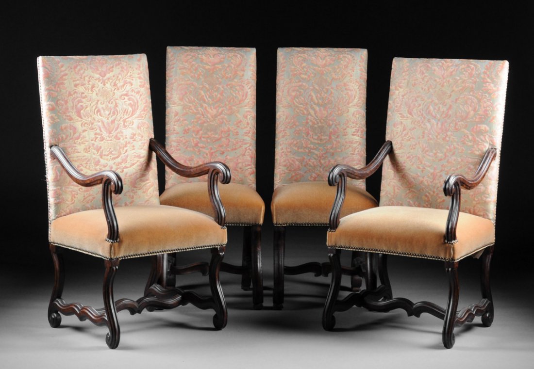 A SET OF TEN ITALIAN BAROQUE STYLE CARVED WALNUT DINING (1 of 6)