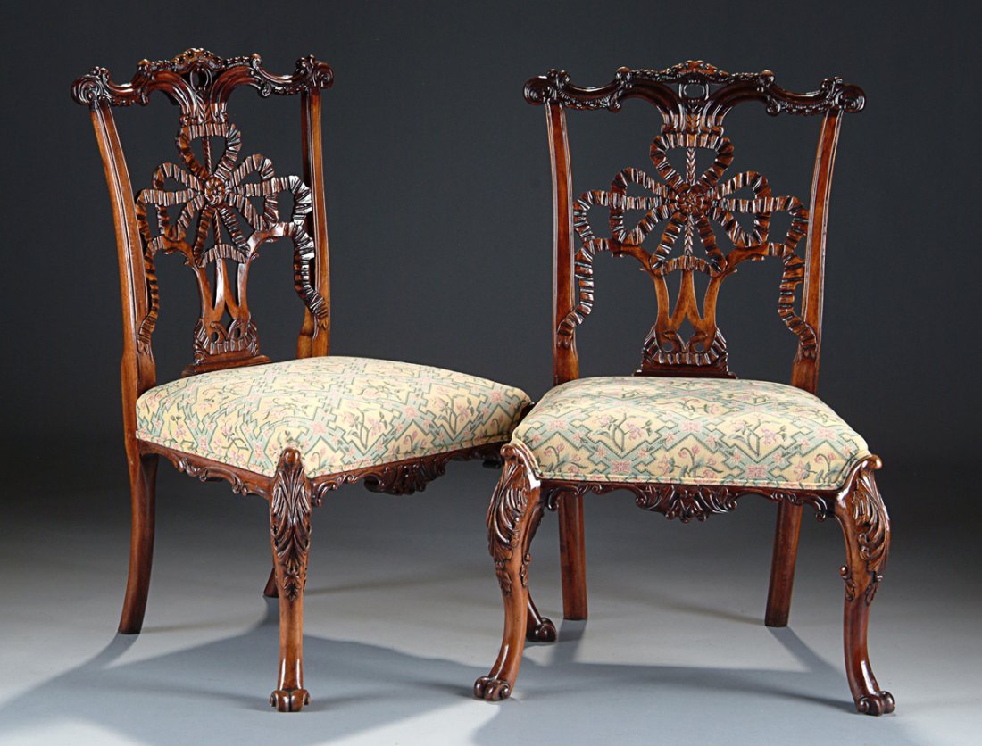 A SET OF TEN CHIPPENDALE STYLE MAHOGANY DINING CHAIRS, (1 of 1)