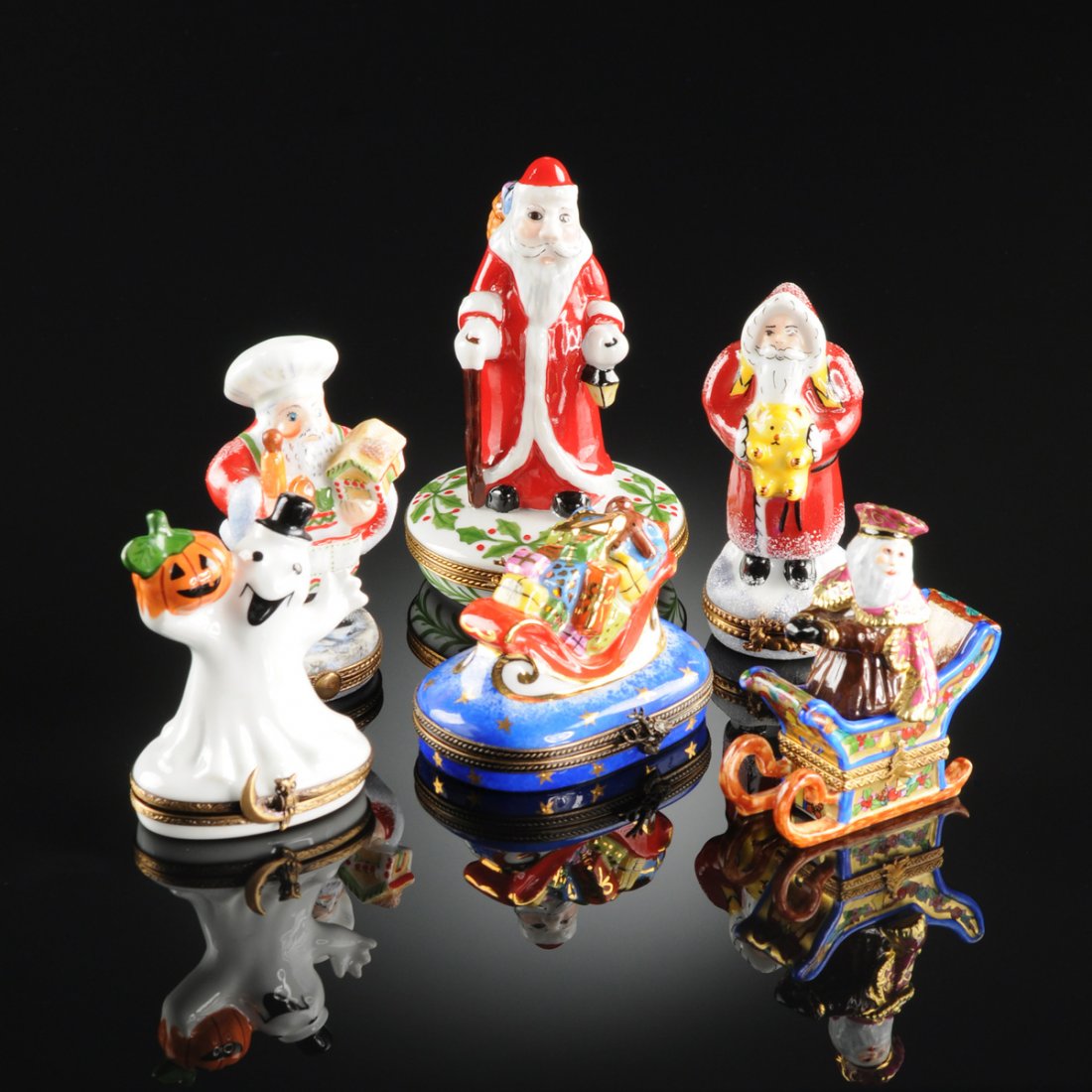 A GROUP OF SIX LIMOGES HAND PAINTED HOLIDAY THEMED PILL (1 of 10)