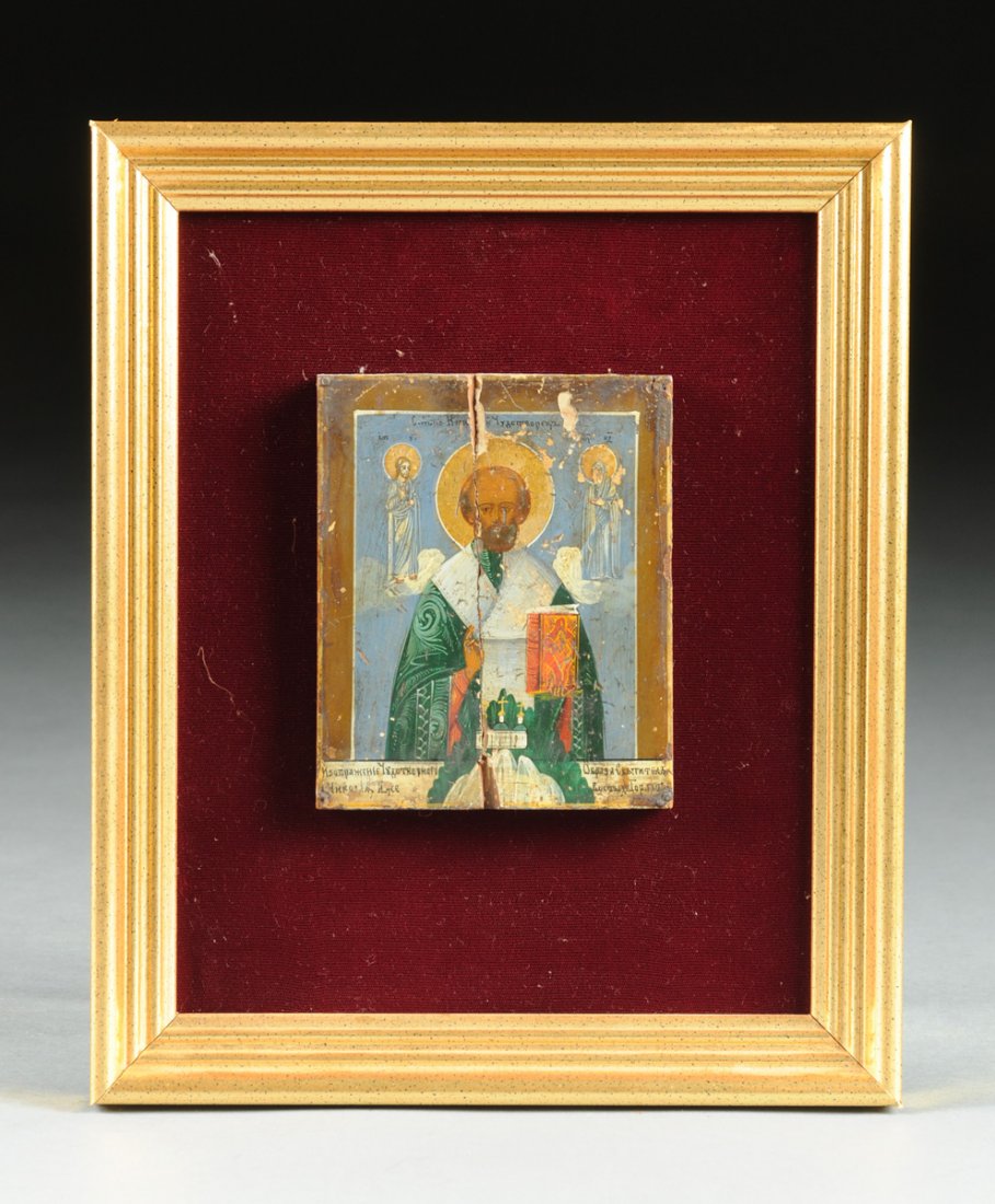 A RUSSIAN ICON OF ST. NICHOLAS OF VELIKY NOVGOROD, 19TH (1 of 3)