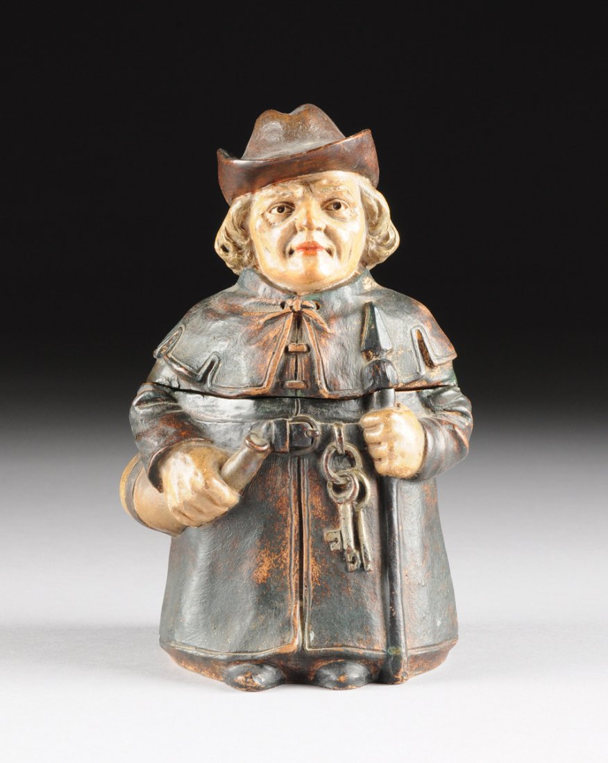 AN AUSTRIAN POLYCHROME PAINTED EARTHENWARE "TOWN CRIER" (1 of 10)