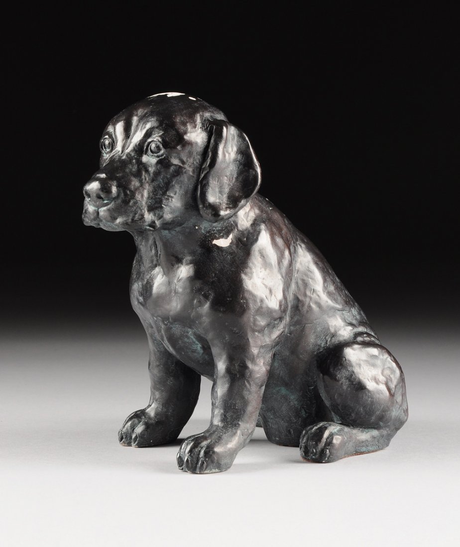 A PAINTED RESIN FIGURE OF A PUPPY, "MERRY SCOTTLAND," (1 of 9)