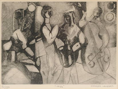 GEORGES LAMBERT (French 1919-1998) AN ETCHING, "Jazz,": GEORGES LAMBERT (French 1919-1998) AN ETCHING, "Jazz," aquatint etching, numbered 51/250 and signed L/L. 9" x 12 1/2" Provenance: Estate of the Late James K. Schooler, Esq.