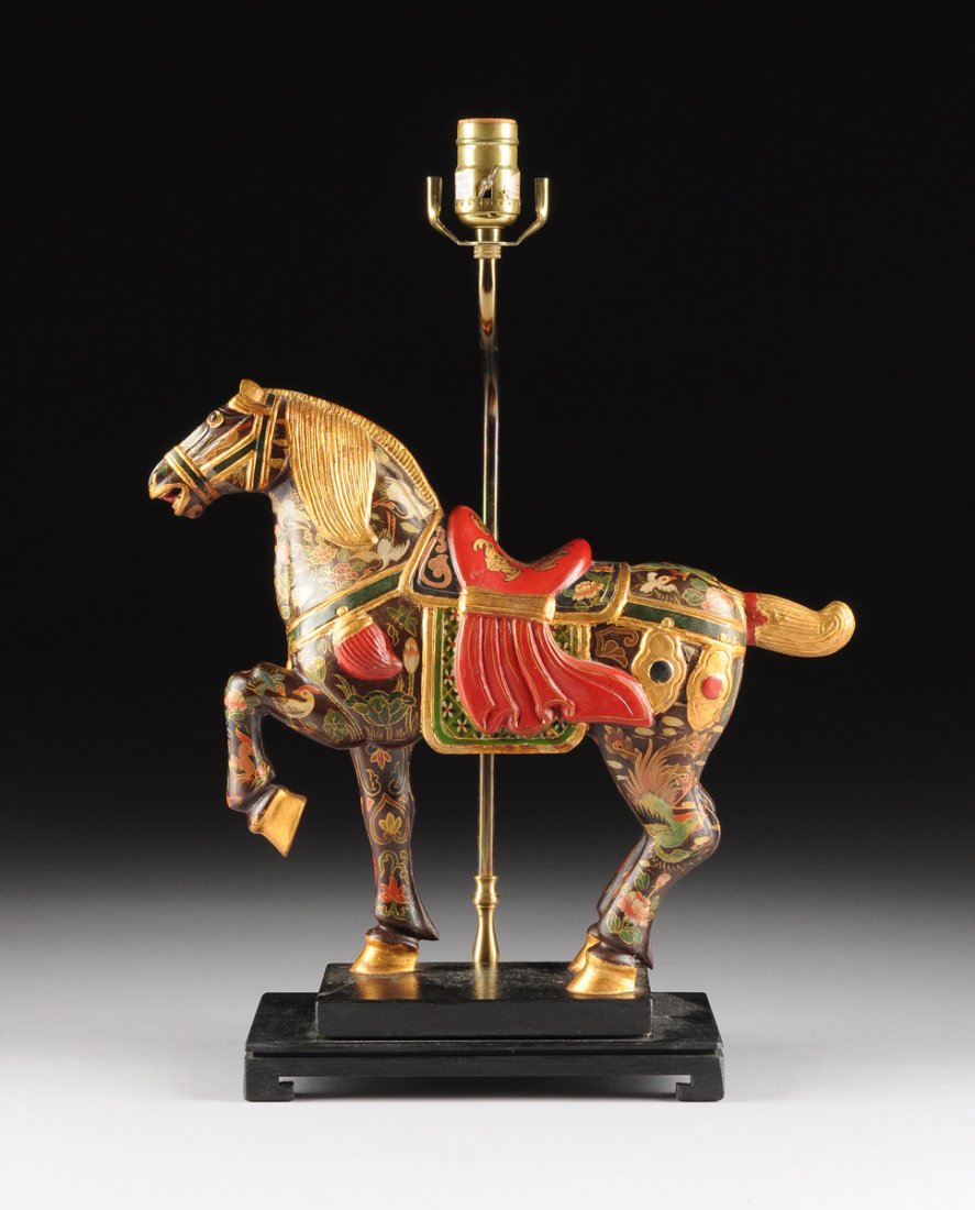 A CHINESE PARCEL GILT AND POLYCHROME PAINTED CARVED (1 of 10)