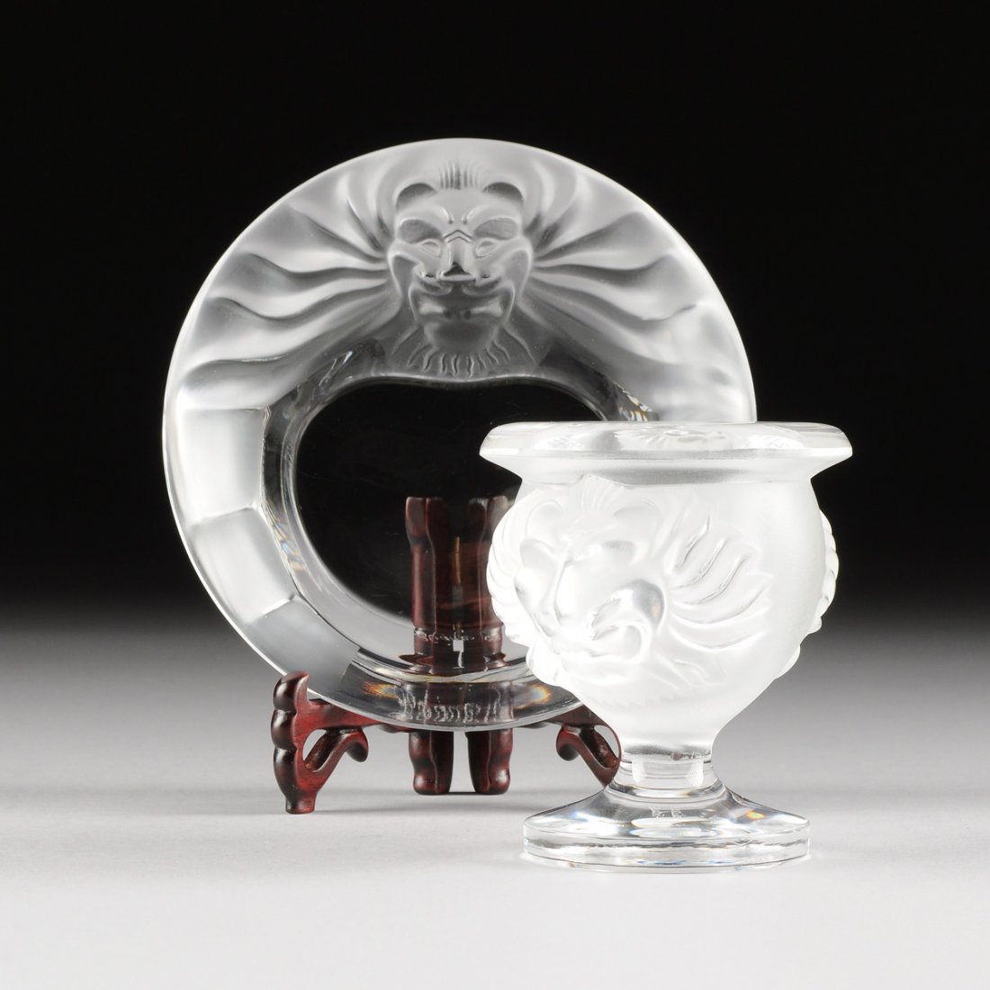 TWO LALIQUE CRYSTAL SMOKING ACCESSORIES, "TETE DE LION, (1 of 10)