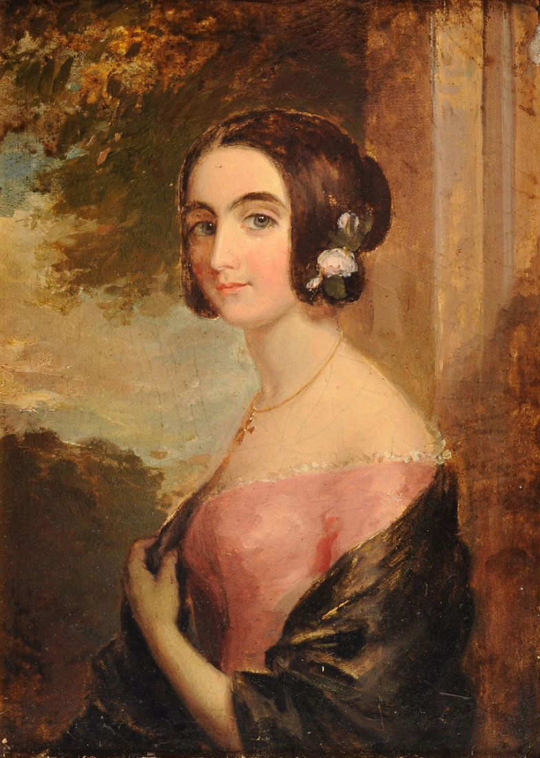BRITISH SCHOOL (19th Century) A PAINTING, "Portrait of: BRITISH SCHOOL (19th Century) A PAINTING, "Portrait of a Lady," oil on board. 8" x 5 3/4"