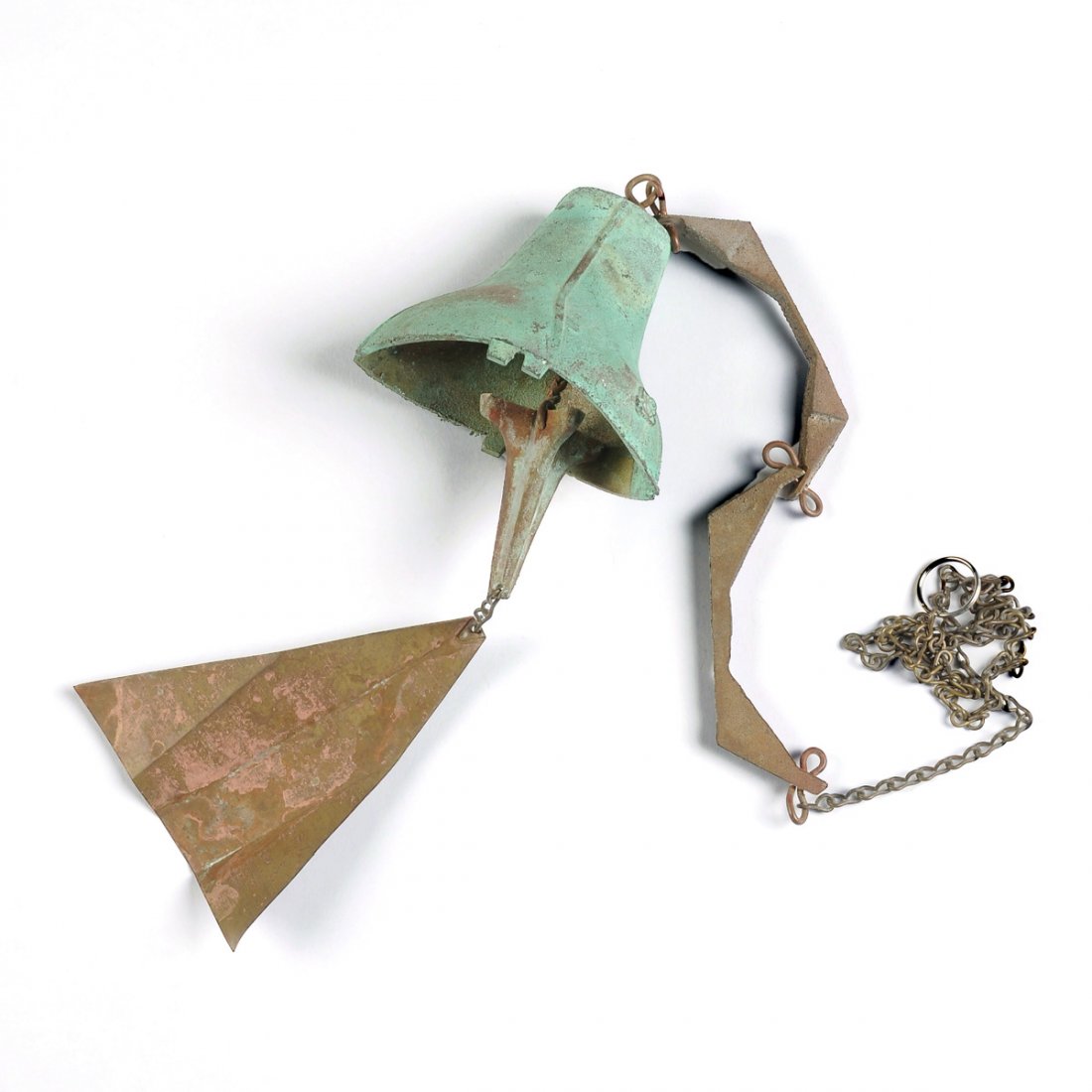 A CONTEMPORARY VERDI GRIS PATINATED BRONZE BELL, (1 of 6)