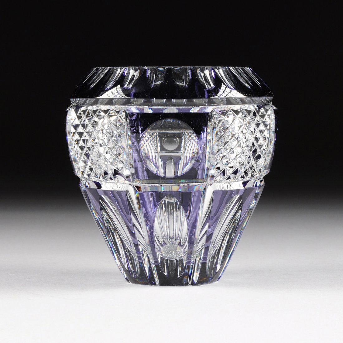 AN AMETHYST BOHEMIAN CUT TO CLEAR GLASS VASE, 19TH/20TH (1 of 6)