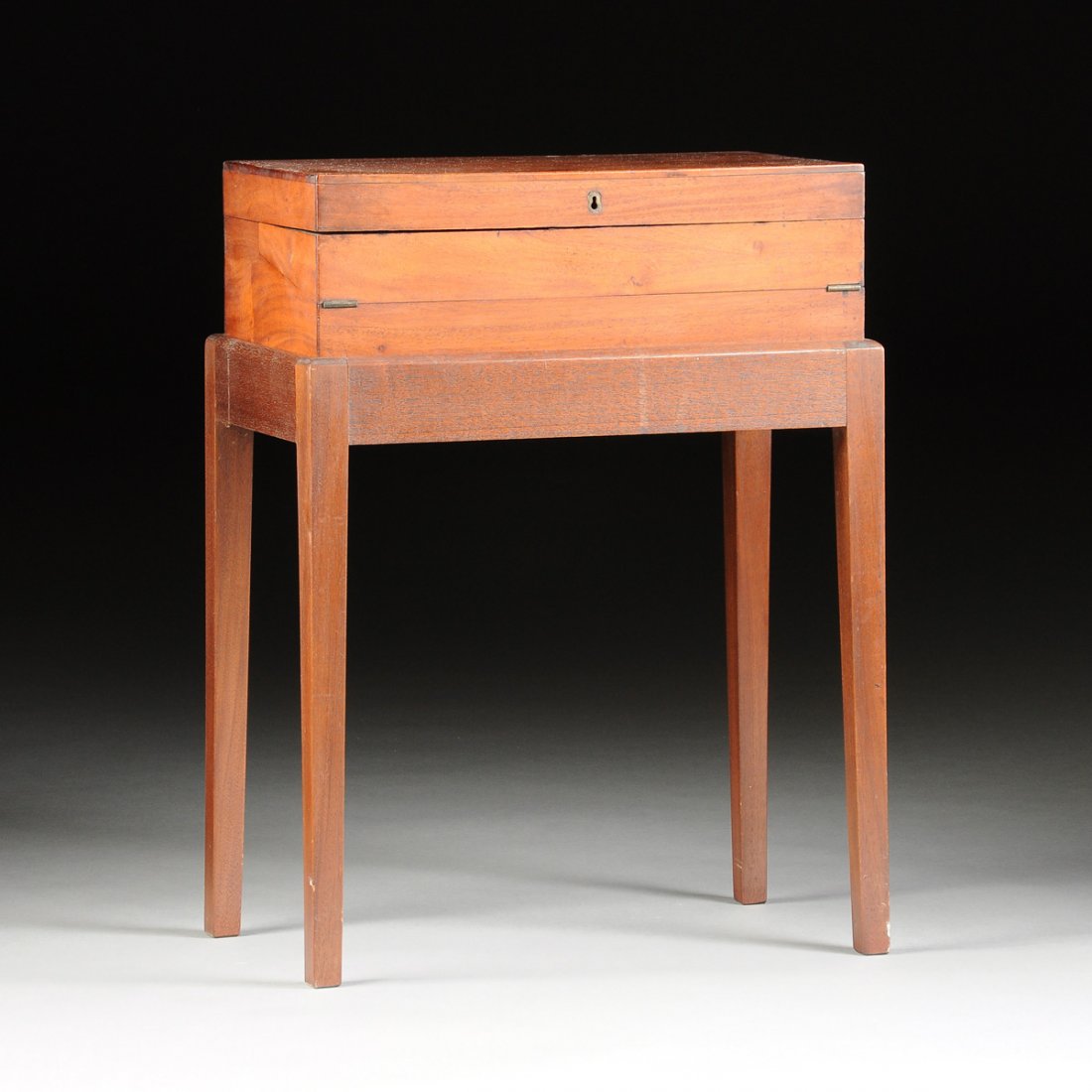 A VICTORIAN MAHOGANY PORTABLE WRITING BOX ON STAND, (1 of 6)