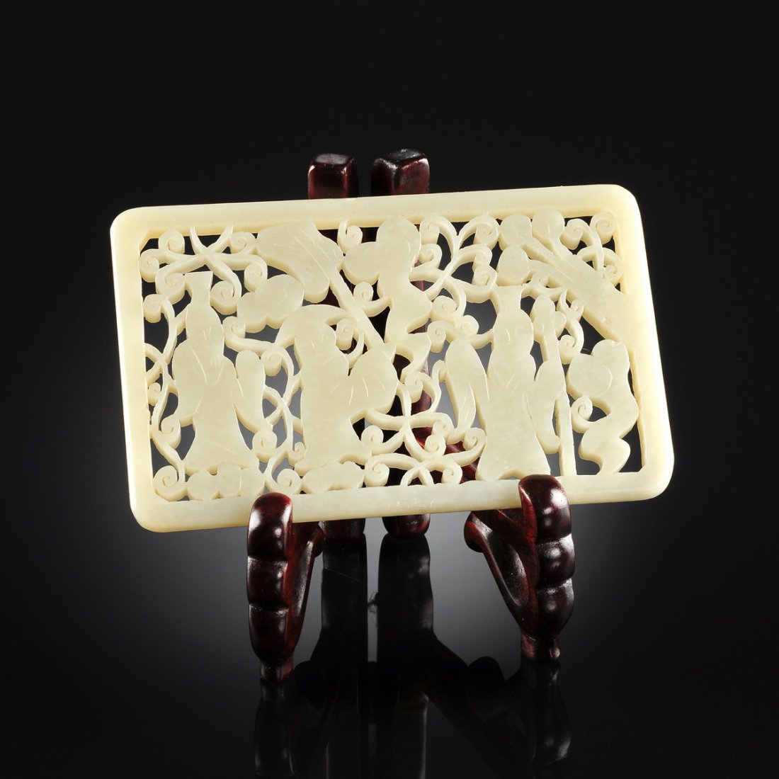 A CHINESE RETICULATED CELADON GREEN JADE BELT PLAQUE, (1 of 5)